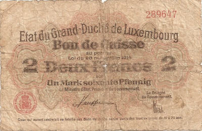 Luxemburg Luxembourg 2 Francs 1914 Uzata foto