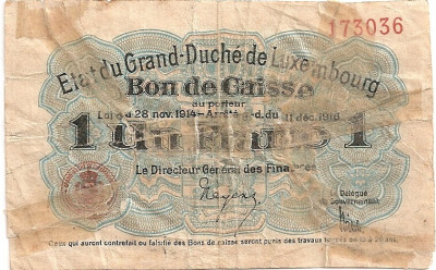 Luxemburg Luxembourg 1 Franc 1914-1918 Uzata foto