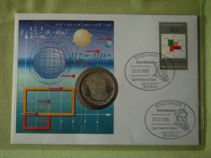 GERMANIA - FDC si Moneda 5 Mark 1977 Argint - Carl Friedrich Gaus - 1990 foto