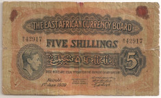 EAST AFRICA NAIROBI AFRICA DE EST 5 Shillings 1939 U foto