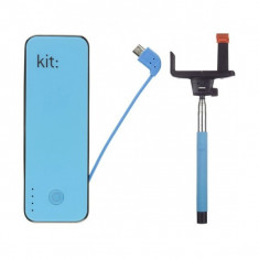 Kit Bundle, Incarcator portabil universal Fashion 4500 mAh + Selfie Stick Bluetooth, PWR4BTSSBLBUN Blue foto