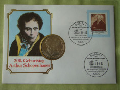GERMANIA - FDC si Moneda 10 Mark 1988 Argint - Schopenhauer - 1988 foto
