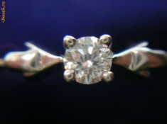 Inel de logodna cu diamant natural solitaire, aur alb 14k, NOU, superb foto