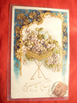 Ilustrata TCV -Felicitare 1906 -Souvenir du Coeur, in relief , circulat foto