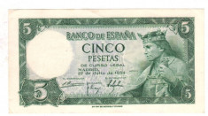 SV * Spania 5 PESETAS 1954 Regele Alfonso al X-lea &amp;quot;Cel Intelept&amp;quot; +/- AUNC foto