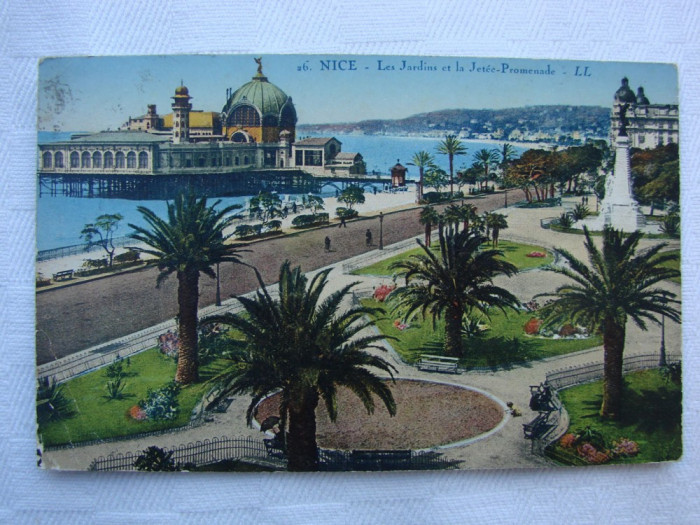 Carte postala circulata la 1928 - NICE - Les jardins et la Jettee Promenade