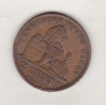 bnk mnd Belgia 2 centimes 1905 foto