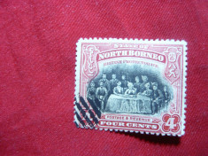 Timbru 4 C rosu si negru North Borneo colonie britanica ,stamp.1909 foto