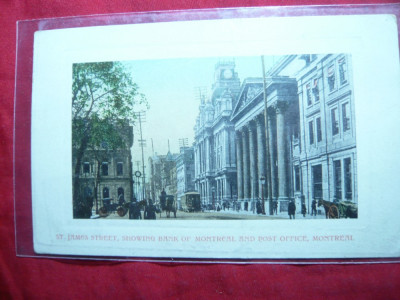 Ilustrata Canada St.James Street - Banca Montreal , color ,circulat 1909 foto