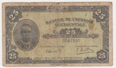 AFRICA DE VEST FRANCEZA 25 francs 1942 VG-F foto