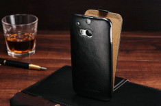 Husa / toc protectie piele fina HTC ONE M8S lux, tip flip cover, culoare: negru foto