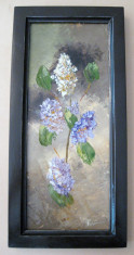Flori de liliac tablou pictat in ulei pe panza natura statica moarta foto