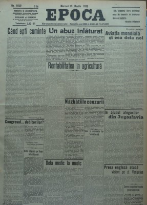 Epoca , ziar al Partidului Conservator , 13 Martie 1935 , Hagi Mosco , Vaida foto