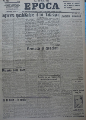 Epoca , ziar al Partidului Conservator , 15 Martie 1935 , Hagi Mosco , Filipescu foto