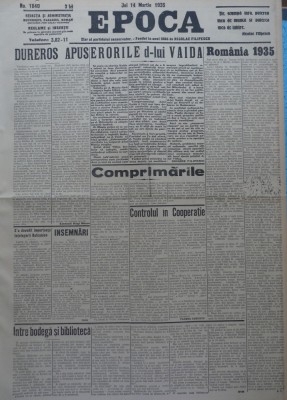 Epoca , ziar al Partidului Conservator , 14 Martie 1935 , Hagi Mosco , Vaida foto