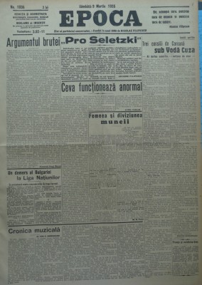 Epoca , ziar al Partidului Conservator , 9 Martie 1935 , Hagi Mosco , Af. Skoda foto