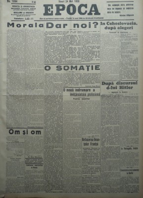 Epoca , ziar al Partidului Conservator , 24 Mai 1935 , Perieteanu , Titulescu foto