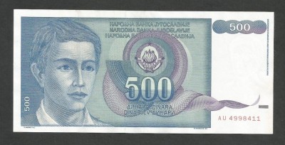 IUGOSLAVIA 500 DINARI 1990 [6] P-106 , XF+ foto