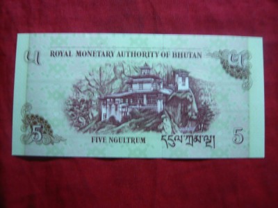 Bancnota 5 ngultrum 2006 Buthan , cal.Necirculat foto