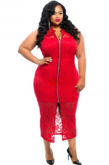 L461-3 Rochie midi eleganta, cu dantela si fermoar in fata - Plus Size foto