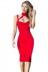 BAN383-3 Rochie bandage eleganta, cu guler inalt si decolteu decupat foto