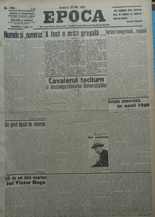 Epoca , ziar al Partidului Conservator , 26 Mai 1935 , Tatarascu , Hagi Mosco