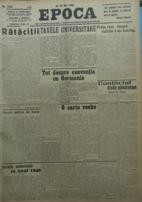 Epoca , ziar al Partidului Conservator , 30 Mai 1935 , Hagi Mosco , Mihalache foto