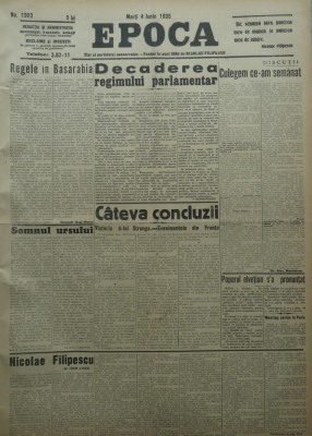 Epoca , ziar al Partidului Conservator , 4 Iunie 1935 , Filipescu , Bratianu foto
