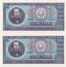 ROMANIA 4 bancnote x 100 lei 1966 UNC SERIE CONSECUTIVA foto