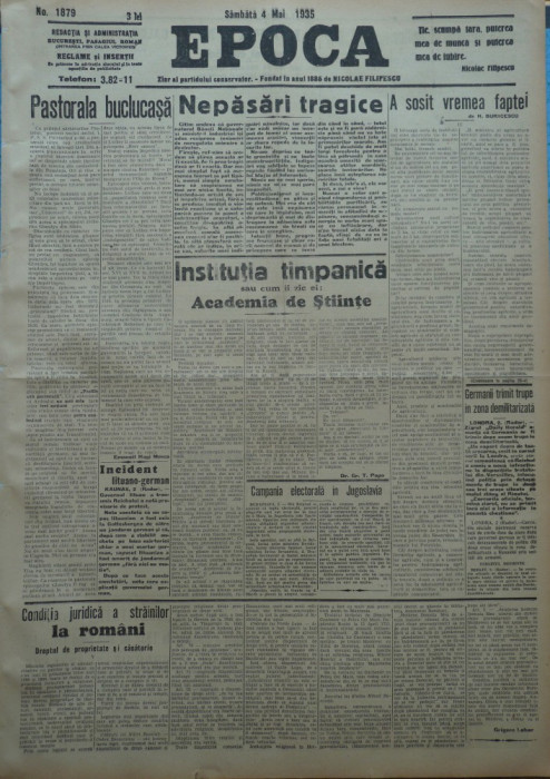 Epoca , ziar al Partidului Conservator , 4 Mai 1935 , Hagi Mosco , Litvinov