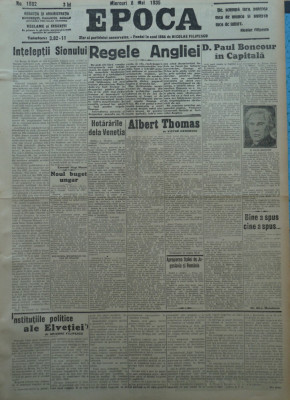 Epoca , ziar al Partidului Conservator , 8 Mai 1935 , Titulescu , V. Antonescu foto
