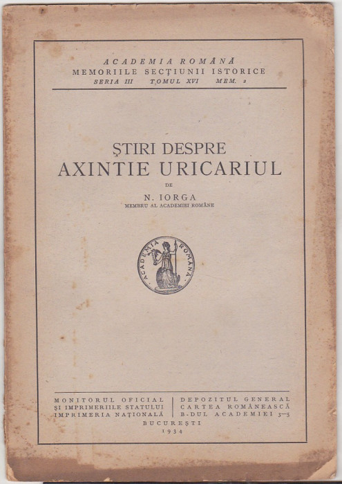 N Iorga - Stiri despre Axintie Uricariul