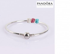 Bratara PANDORA fixa 20cm placata cu argint 925 model inima+charm swarovski foto