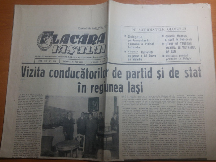 ziarul flacara iasului 22 mai 1966- vizita lui ceausescu in regiunea iasi