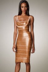 BAN105-7 Rochie midi eleganta bandage, cu insertii aurii foto