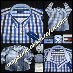 CAMASA BARBATI 5XL GEN FIRMA TOMMY HILFIGER CAROURI ALBASTRE BLEU ALBE 100% BBC foto