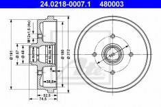 Tambur frana AUDI 50 1.1 - ATE 24.0218-0007.1 foto