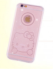 husa silicon hello kitty si sclipici iphone 6 , 6s - roz foto