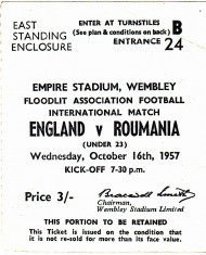 Bilet meci fotbal (de colectie) ANGLIA-ROMANIA (under 23) 16.10.1957 foto