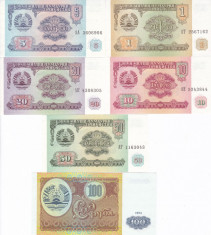 Bancnota Tadjikistan 1 - 100 Ruble 1994 - P1-6 UNC ( set 6 bancnoate ) foto