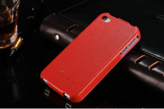 Husa / toc piele naturala iPhone 4, 4s lux, tip flip cover, culoare - ROSU foto