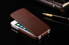 Husa / toc protectie piele iPhone 4, 4s lux, tip flip cover, culoare - MARO foto