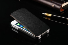 Husa / toc protectie piele iPhone 4, 4s lux, tip flip cover, culoare - NEGRU foto