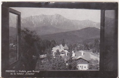 bnk cp Predeal - Vedere spre Bucegi de la hotelul Cioplea - circulata foto