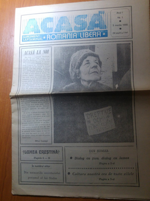 ziarul &quot; acasa&quot; 5 martie 1990-anul 1, nr. 1 -supliment romania libera
