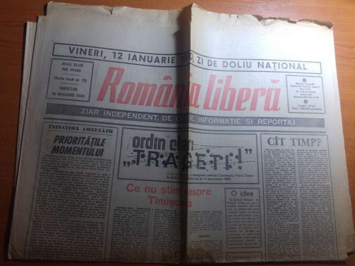 ziarul romania libera 10 ianuarie 1990-articole despre revolutia di 1989