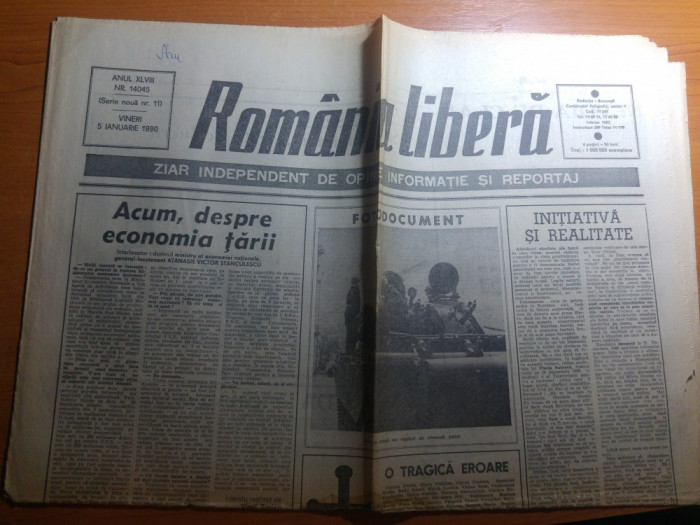 ziarul romania libera 5 ianuarie 1990- revolutia