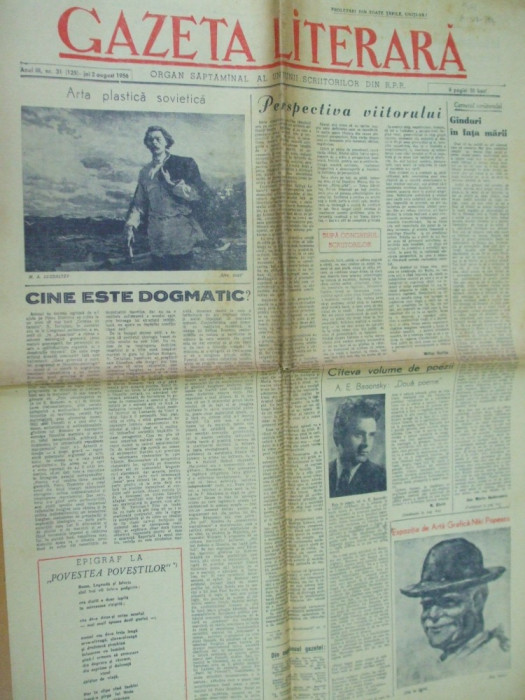 Gazeta literara 2 august 1956 desene Florica Cordescu Gion Ross Cretoiu