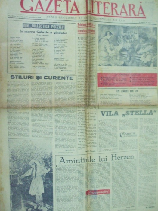 Gazeta literara 11 octombrie 1956 pictura vanatoare desene Ross Vermont M. Preda