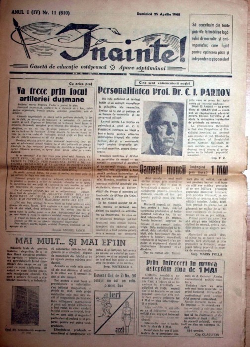 LOT 3 ZIARE / ZIAR VECHI - INAINTE = 11,18 , 25 APRILIE 1948 ,GAZETA OSTASEASCA